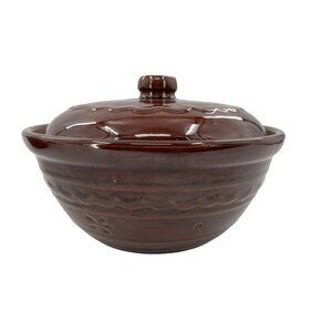 Vintage Marcrest Stoneware Oven-Proof Brown Casserole Dish Lid MCM